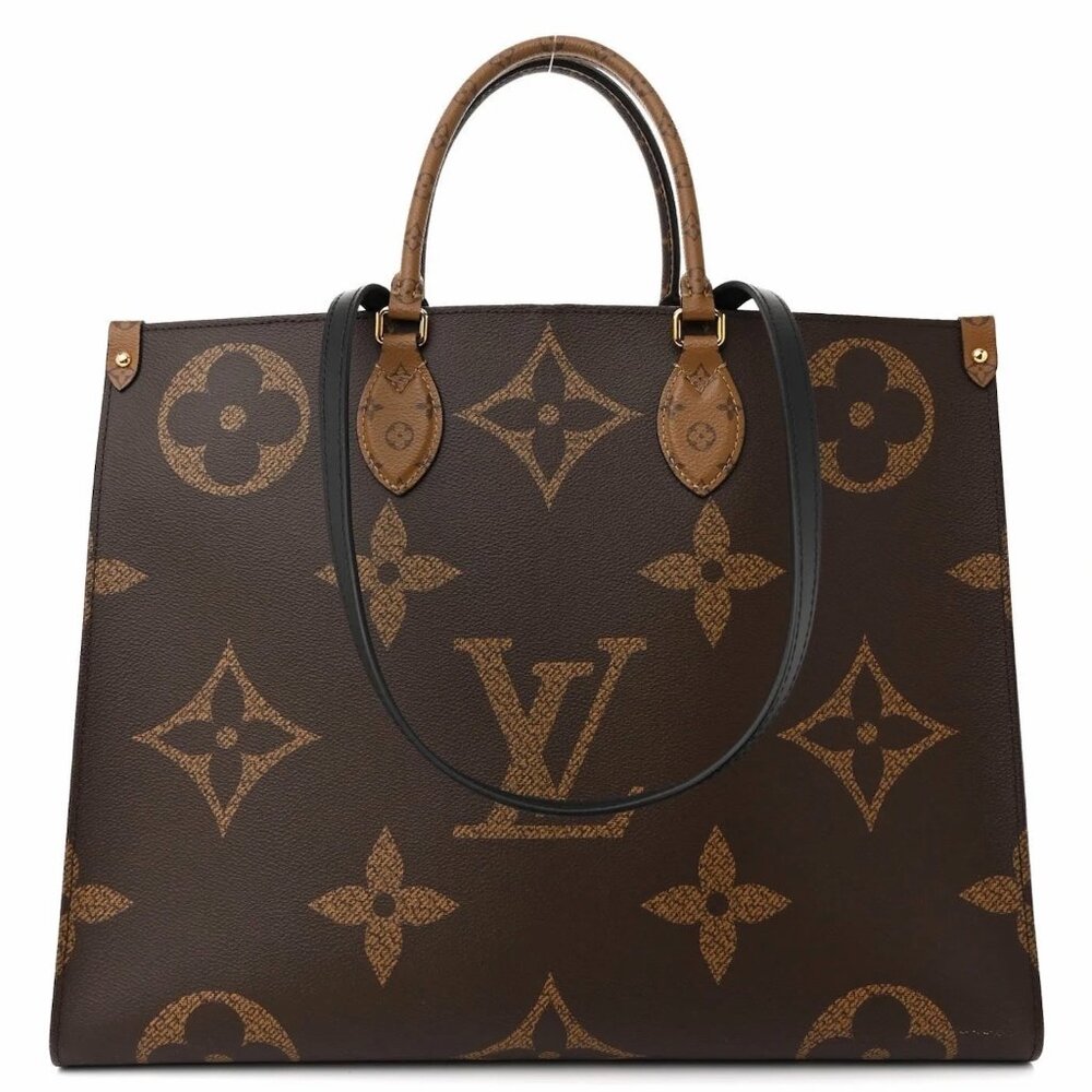 LOUIS VUITTON MONOGRAM REVERSE GIANT CANVAS ON THE GO GM BAG DARK BROWN RED